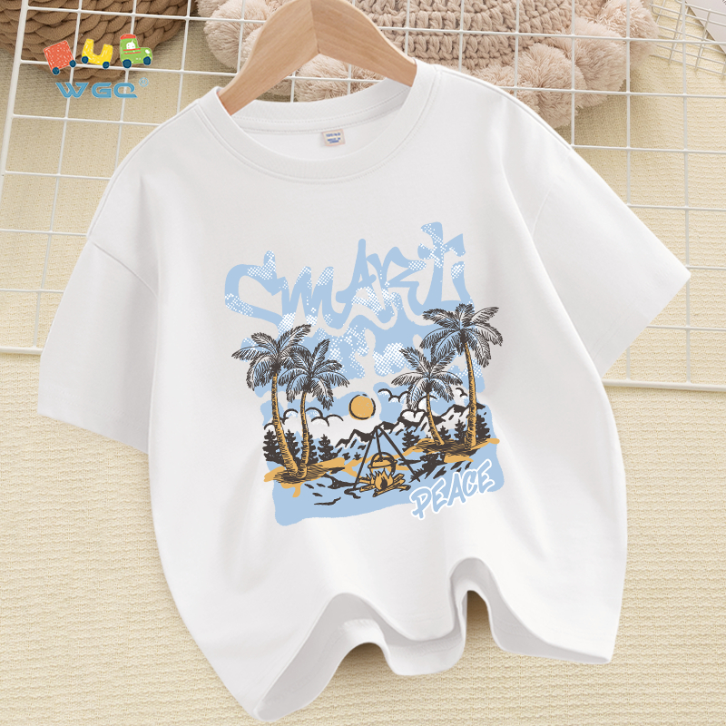 W.G.Q Áo thun cho bé trai / bé gái , vải 100% Cotton mềm mại thoải mái, thấm mồ hôi thoáng khí, có in phong cảnh