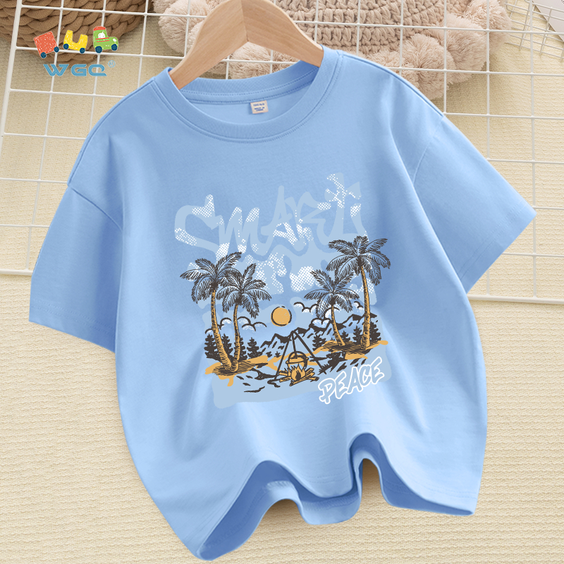W.G.Q Áo thun cho bé trai / bé gái , vải 100% Cotton mềm mại thoải mái, thấm mồ hôi thoáng khí, có in phong cảnh