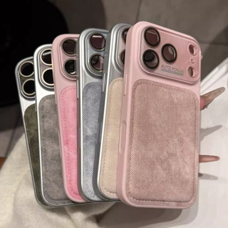 Phim Bảo Vệ Ống Kính Kính Thời Trang Màu Hồng Xám Denim Vải Ốp Lưng Điện Thoại iPhone 17Promax 17Pro 14 15 16 Pro Max Chống Sốc Nam Nữ Vỏ Di Động