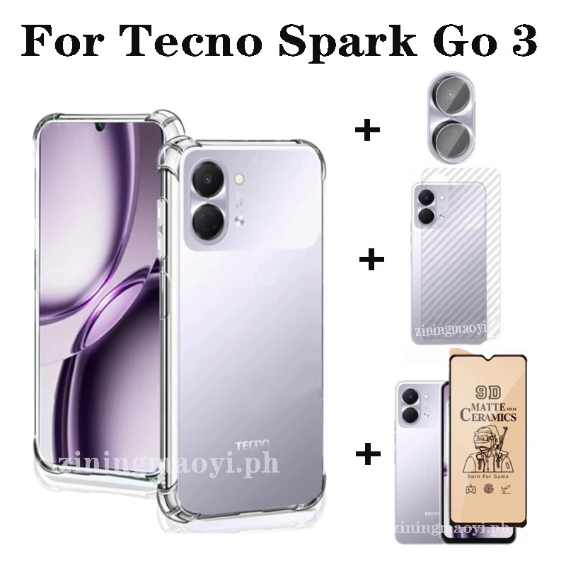 Ốp điện thoại trong suốt mềm chống sốc 4in1 Tecno Spark Go 3 cho Spark Go 2 Go 2025 2024 Go1S Phim chống bảo mật Phim và ống kính và phim mặt sau
