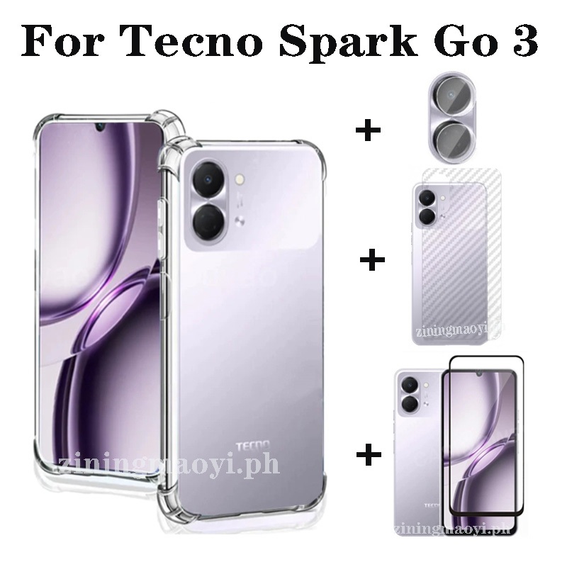 Ốp điện thoại trong suốt mềm chống sốc 4in1 Tecno Spark Go 3 cho Spark Go 2 Go 2025 2024 Go1S Phim chống bảo mật Phim và ống kính và phim mặt sau