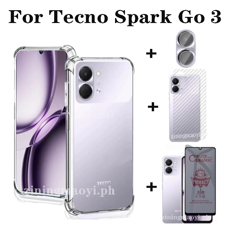 Ốp điện thoại trong suốt mềm chống sốc 4in1 Tecno Spark Go 3 cho Spark Go 2 Go 2025 2024 Go1S Phim chống bảo mật Phim và ống kính và phim mặt sau
