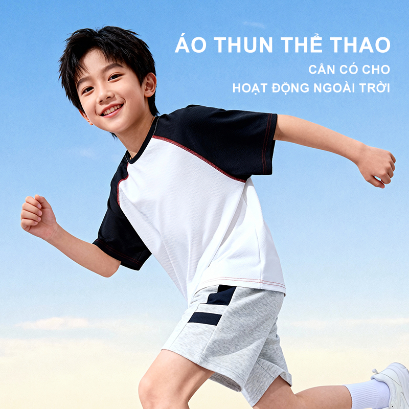 W.G.Q Áo thun cho bé trai , vải chống nắng , cảm giác mát mẻ khô nhanh , thấm mồ hôi thoáng khí , có chữ cái mũ