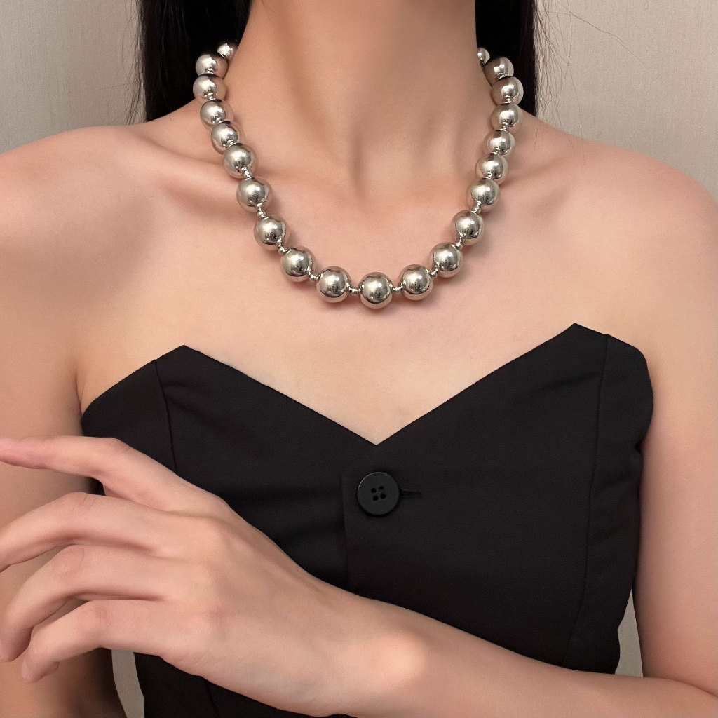 Coo Hợp kim tinh tế Đính cườm Neckchains Vòng cổ hạt thủ công Hạt hợp kim bạc