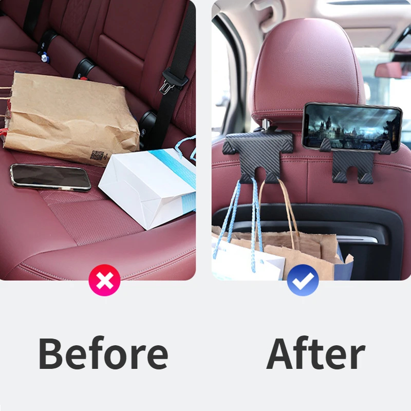 [Giảm giá] 1 CÁI Tựa lưng ghế ô tô bằng sợi Carbon với 4 móc treo Móc treo ghế sau tự động