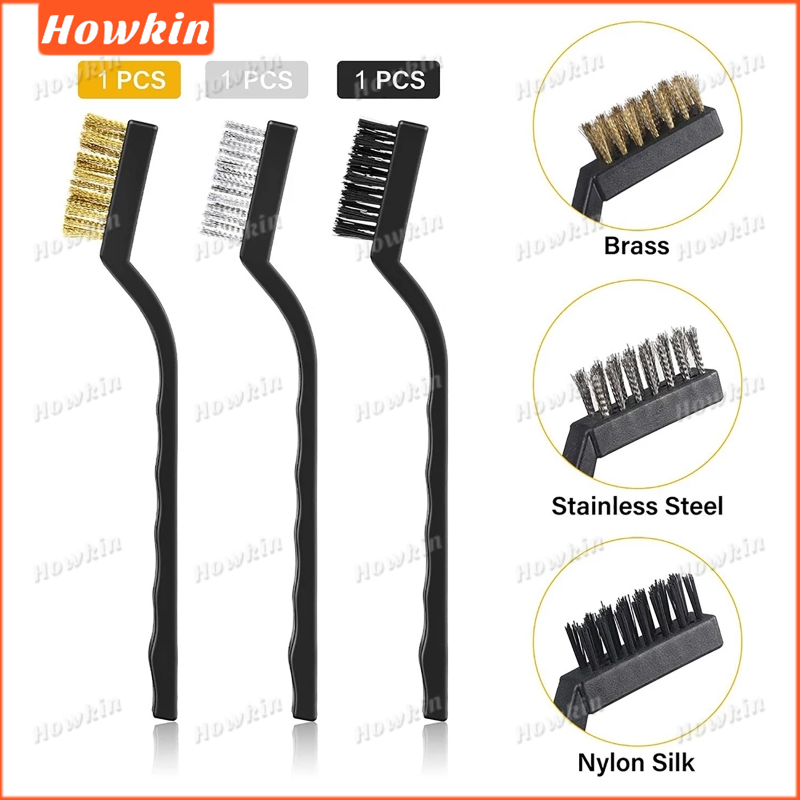 [Sale] 3 Bàn chải làm sạch Dây đồng bằng thép không gỉ Nylon Loại bỏ rỉ sét Dụng cụ làm sạch bàn chải đánh răng dây thép công nghiệp