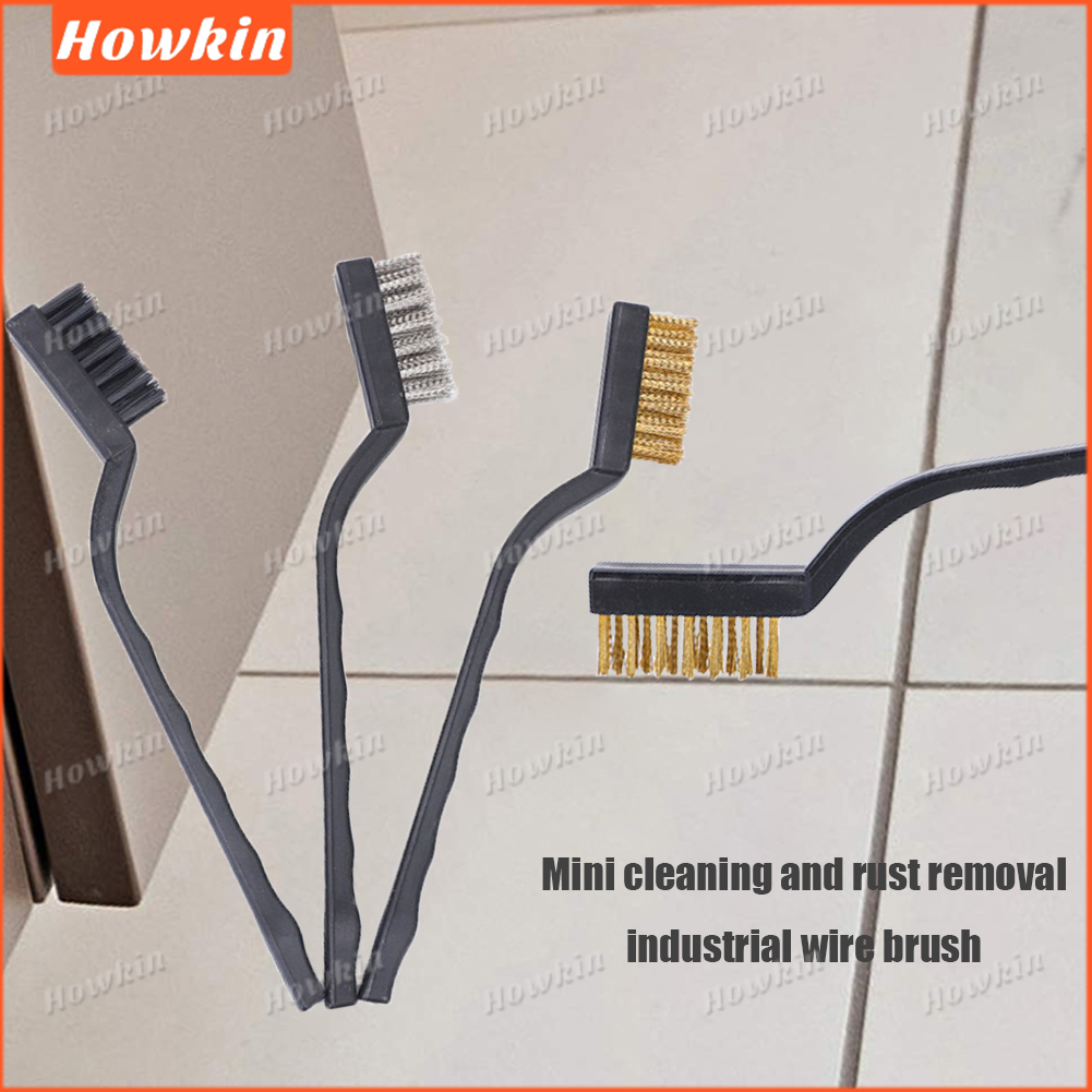 [Sale] 3 Bàn chải làm sạch Dây đồng bằng thép không gỉ Nylon Loại bỏ rỉ sét Dụng cụ làm sạch bàn chải đánh răng dây thép công nghiệp