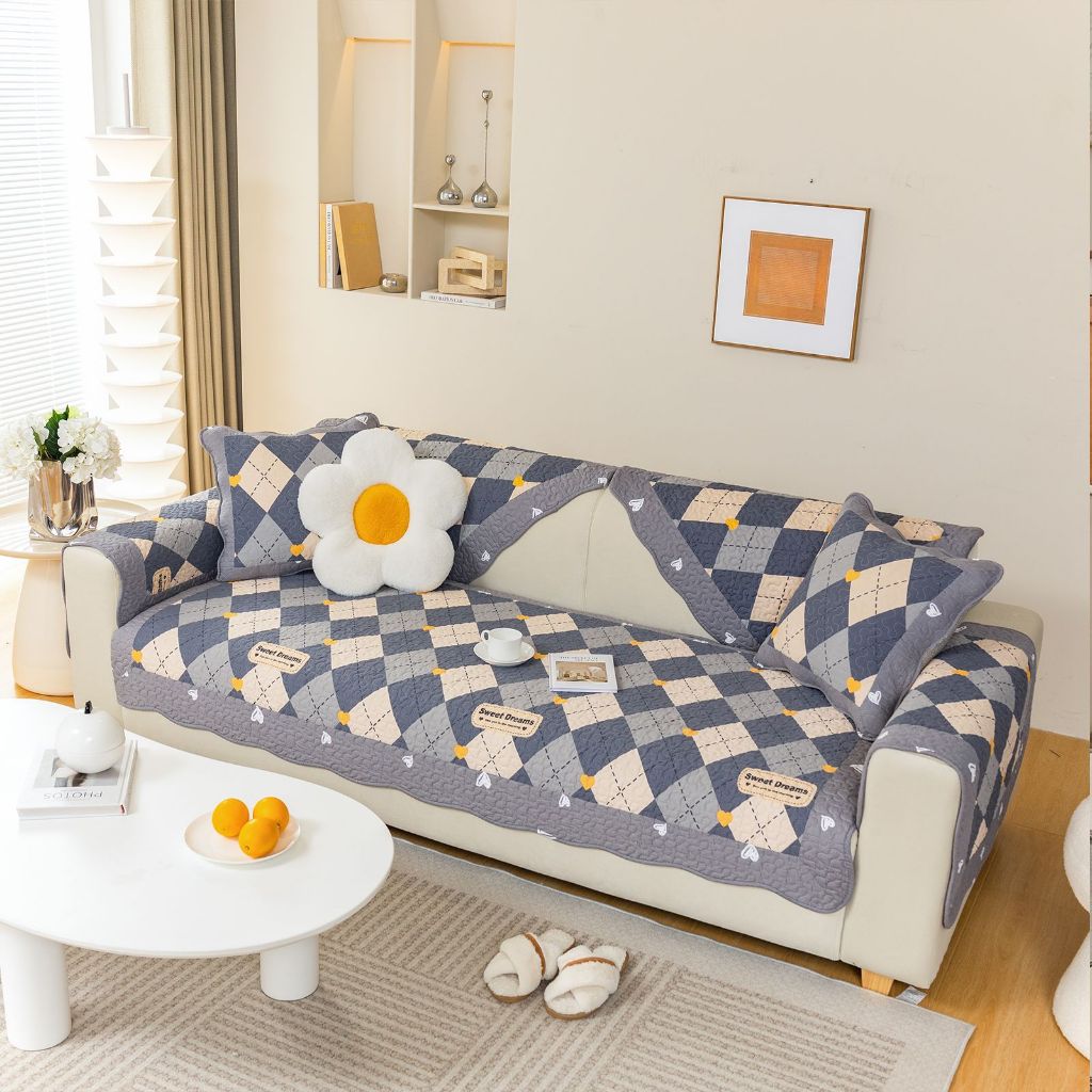 Vỏ Bọc Đệm Ghế Sofa Bằng Cotton Trơn Chống Trượt Chống Trầy Xước Kiểu Bắc Âu Hiện Đại