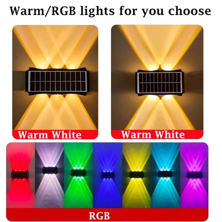 Đèn tường chống nước ngoài trời năng lượng mặt trời RGB/ấm, tự động bật/tắt, trang trí Giáng sinh, tiết kiệm điện