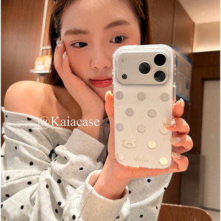 Ốp điện thoại imd hai lớp màu bạc chấm bi đơn giản màu trắng cho iPhone 17Promax 17Pro 14 15 16 Pro Max 13 Vỏ phụ nữ chống sốc