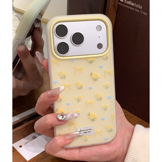 Ốp Điện Thoại Mờ Ins Màu Vàng Nơ Hoa 2in1 Hàn Quốc Cho iPhone 17Promax 17pro 13 14 15 16 Pro Max Vỏ Di Động Nữ Chống Sốc