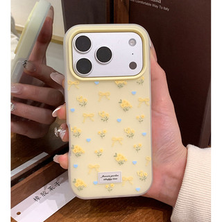 Ốp Điện Thoại Mờ Ins Màu Vàng Nơ Hoa 2in1 Hàn Quốc Cho iPhone 17Promax 17pro 13 14 15 16 Pro Max Vỏ Di Động Nữ Chống Sốc