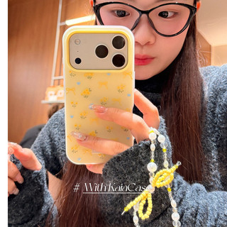 Ốp Điện Thoại Mờ Ins Màu Vàng Nơ Hoa 2in1 Hàn Quốc Cho iPhone 17Promax 17pro 13 14 15 16 Pro Max Vỏ Di Động Nữ Chống Sốc