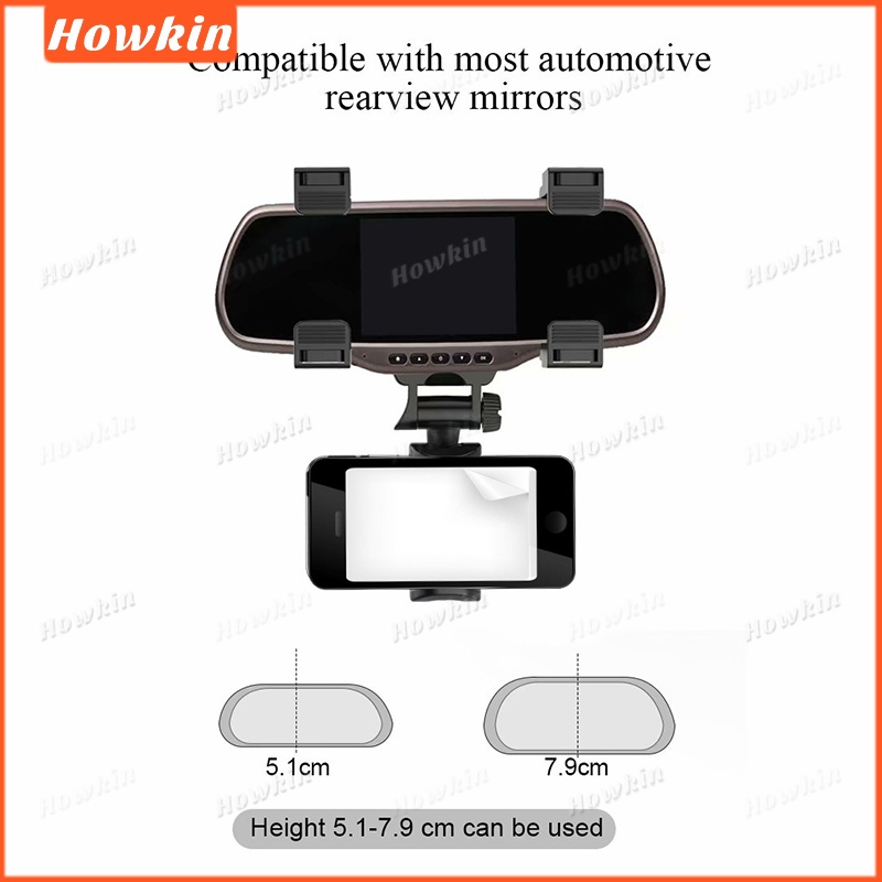 Giá đỡ điện thoại ô tô đa năng 360 độ cho Apple iPhone/Samsung, gắn gương chiếu hậu