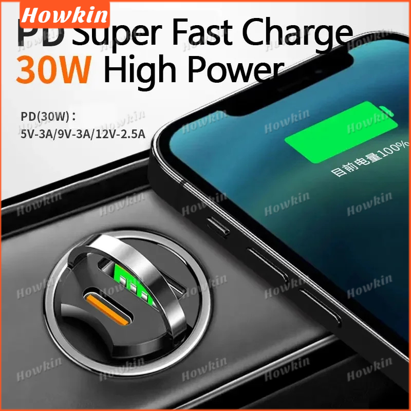 [Giảm giá] Sạc xe hơi 100W PD Sạc nhanh cho IPhone QC3.0 Mini USB Type C Bộ sạc điện thoại ô tô mini