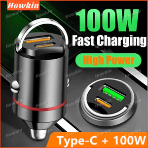 Sạc xe hơi 100W PD Sạc nhanh cho IPhone QC3.0 Mini USB Type C Bộ sạc điện thoại ô tô mini