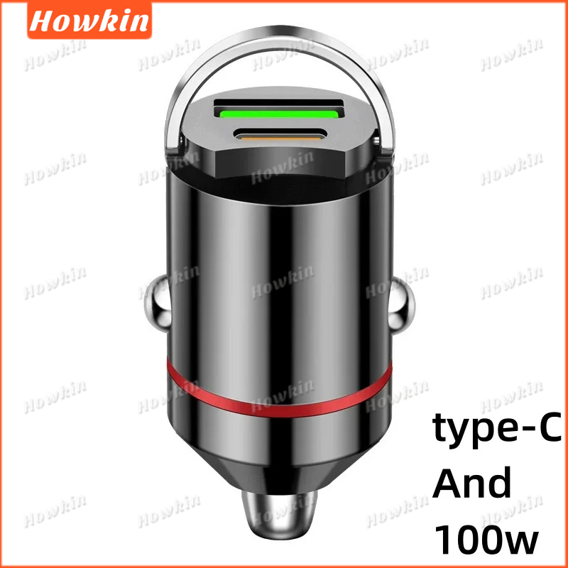 [Giảm giá] Sạc xe hơi 100W PD Sạc nhanh cho IPhone QC3.0 Mini USB Type C Bộ sạc điện thoại ô tô mini