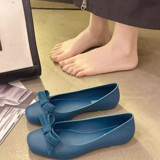 2026 Phong Cách Mới Melissa Brazil Giày Nữ Nơ Mũi Vuông Giày Ballet Đế Bằng