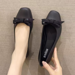 2026 Phong Cách Mới Melissa Brazil Giày Nữ Nơ Mũi Vuông Giày Ballet Đế Bằng