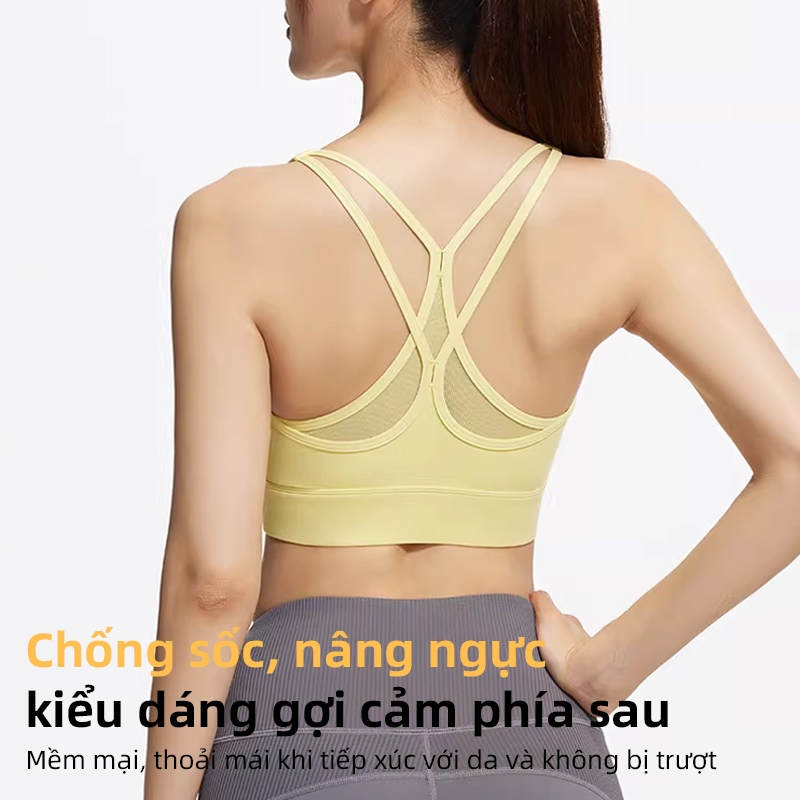 Lưới Crossback Thể Thao Áo Ngực Dành Cho Nữ Tích Hợp Áo Ngực Cho Yoga Pilates Chạy Bộ Thể Dục Back-Flattering