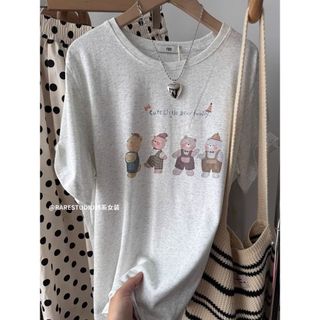 Áo Thun Cổ Tròn 2026, Chất Liệu 100% Cotton, In Hình Hoạt Hình Cho Nữ