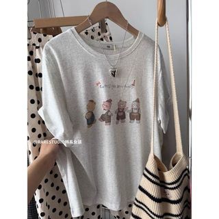 Áo Thun Cổ Tròn 2026, Chất Liệu 100% Cotton, In Hình Hoạt Hình Cho Nữ