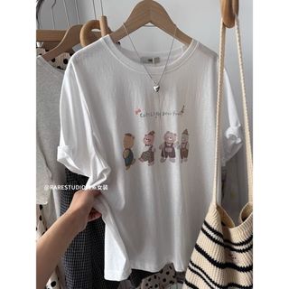 Áo Thun Cổ Tròn 2026, Chất Liệu 100% Cotton, In Hình Hoạt Hình Cho Nữ