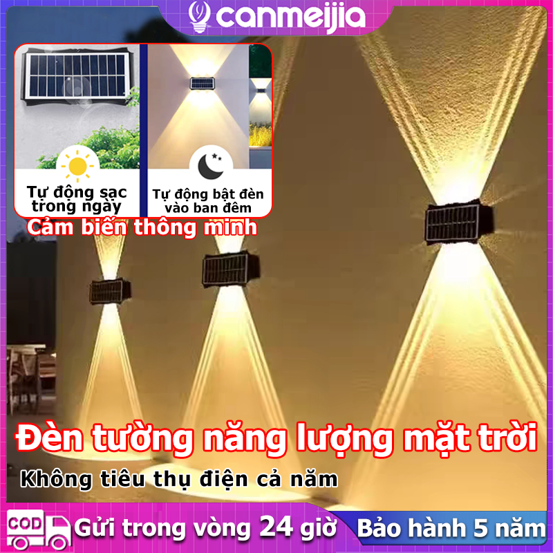 Đèn tường chống nước ngoài trời năng lượng mặt trời RGB/ấm, tự động bật/tắt, trang trí Giáng sinh, tiết kiệm điện