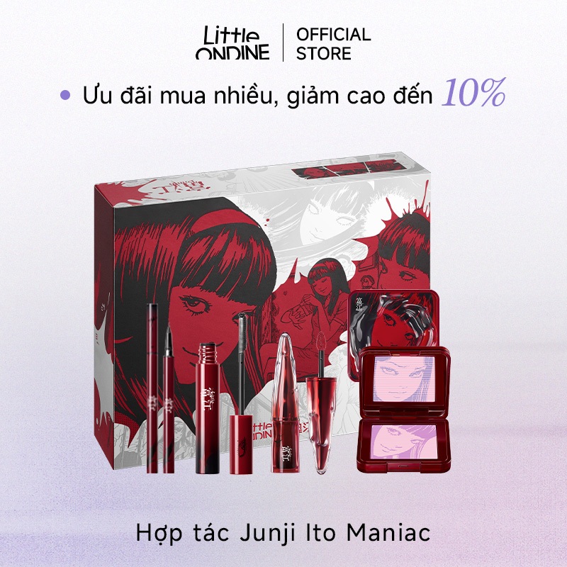 Little Ondine Bộ quà tặng Tomie Halloween phiên bản giới hạn Bảng phấn má Son bùn Mascara Black Wing 10g/2.8g/5g/0.5ml