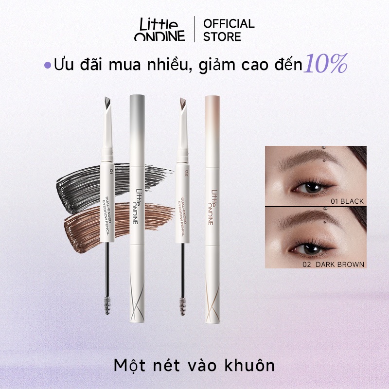 Little Ondine Bút chì kẻ mày định hình hai đầu Chống thấm nước, lâu trôi & chống nhòe, có màu lông mày cho lông mày hoang dã tự nhiên, đầu siêu mịn