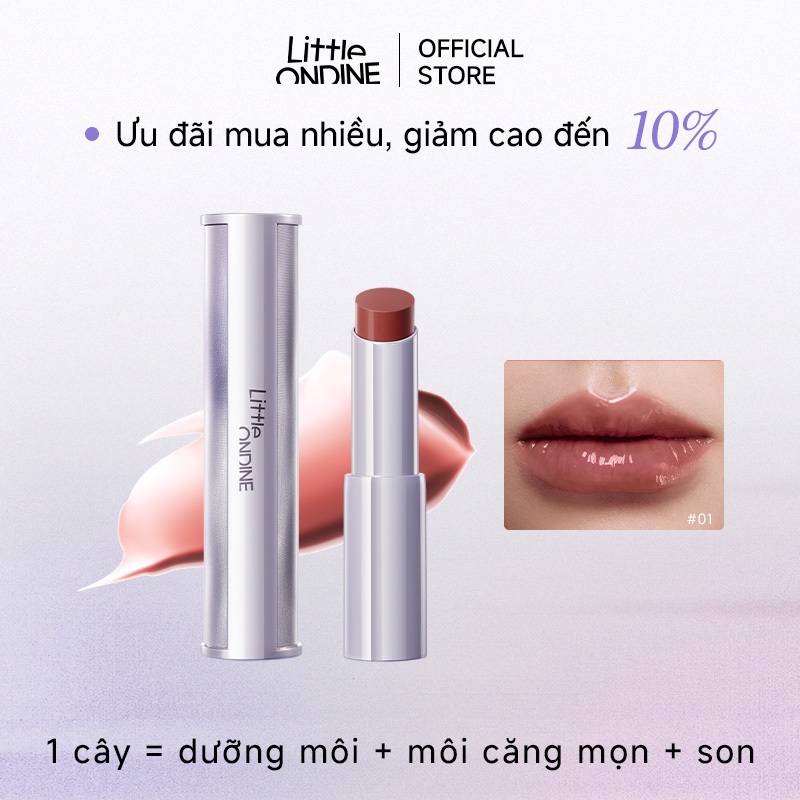 Little Ondine Son môi dưỡng mềm ánh sáng tự nhiên Dưỡng ẩm, giữ màu lâu, không khô môi, mịn màng 3g