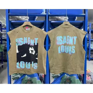 SSSAINT LOUIS 26SS Vintage Rửa Grunge Photoprint Đau Khổ Không Tay Tank Top Unisex Quá Khổ Dạo Phố
