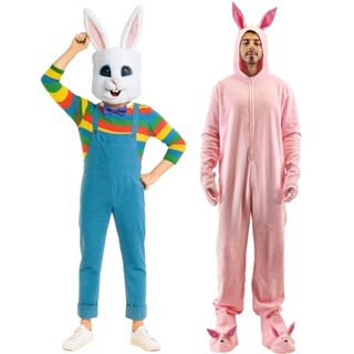 Trang Phục Phục Sinh Thỏ Hồng Cho Nam, Có Mũ Trùm Đầu và Pyjama - Trang Phục Cosplay Halloween Dễ Thương