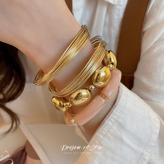 DREZEW 3 Vòng Tay Hạt & Dây Nữ Màu Vàng Tối Giản Thiết Kế Đậm Thời Trang Hàng Ngày Hợp Thời Trang Phụ Kiện Trang Sức