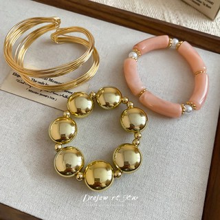 DREZEW 3 Vòng Tay Hạt & Dây Nữ Màu Vàng Tối Giản Thiết Kế Đậm Thời Trang Hàng Ngày Hợp Thời Trang Phụ Kiện Trang Sức