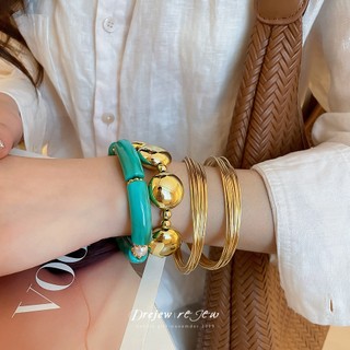 DREZEW 3 Vòng Tay Hạt & Dây Nữ Màu Vàng Tối Giản Thiết Kế Đậm Thời Trang Hàng Ngày Hợp Thời Trang Phụ Kiện Trang Sức
