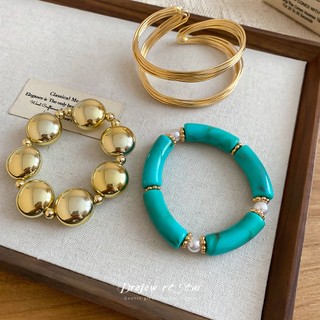 DREZEW 3 Vòng Tay Hạt & Dây Nữ Màu Vàng Tối Giản Thiết Kế Đậm Thời Trang Hàng Ngày Hợp Thời Trang Phụ Kiện Trang Sức