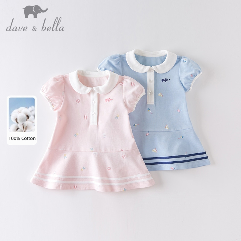 Dave Bella 9M-7Y Váy polo bé gái cotton mùa hè đầm trẻ em DBM14115