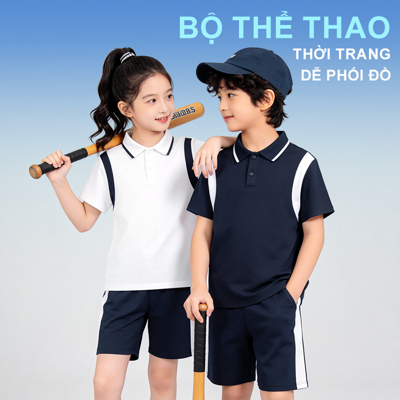 W.G.Q Bộ thể thao bé trai/bé gái, bộ áo thun và quần short, thoáng mát thoải mái, thời trang dễ phối, phù hợp cho bé hoạt động ngoài trời