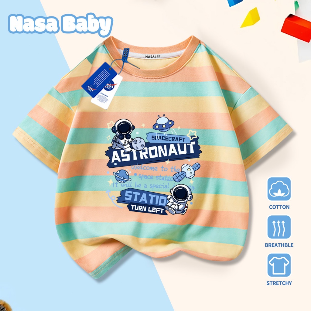 🚀Xu hướng hot 2026🚀 Áo thun trẻ em họa tiết hoạt hình phi hành gia NASA 100% chất liệu cotton Unisex Giao hàng ngay