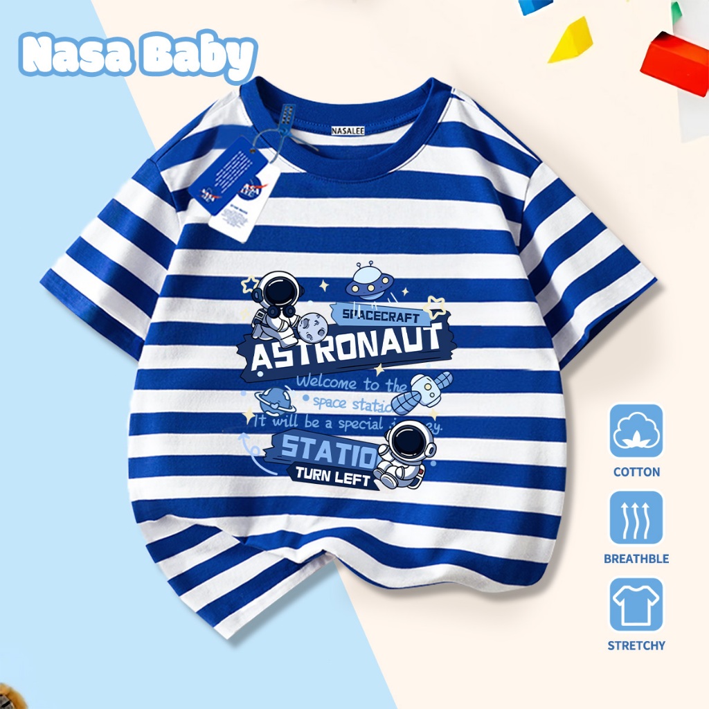 🚀Xu hướng hot 2026🚀 Áo thun trẻ em họa tiết hoạt hình phi hành gia NASA 100% chất liệu cotton Unisex Giao hàng ngay
