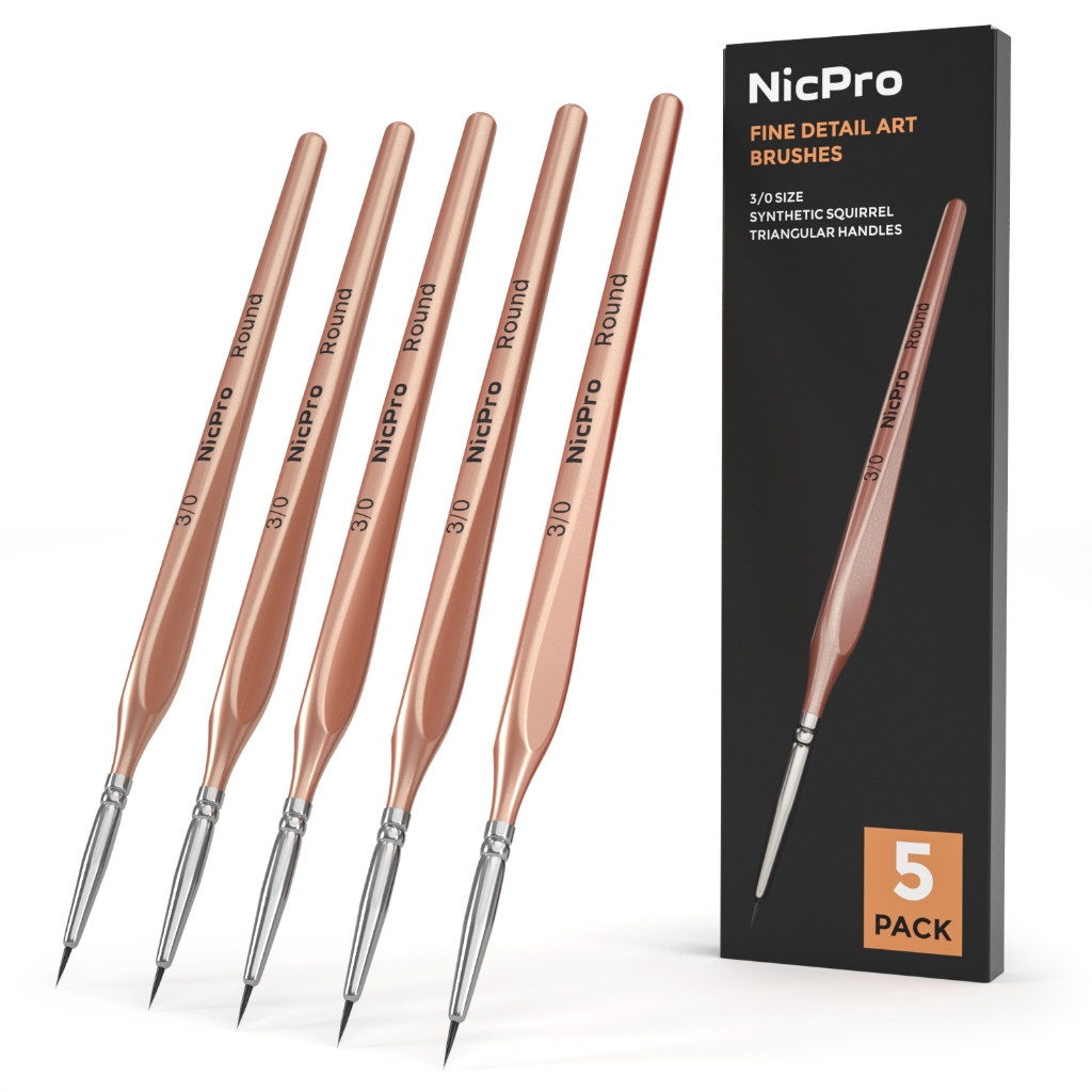 Nicpro Chi Tiết Cọ Sơn 5 Chiếc Thẩm Mỹ Cực Tinh Tế Đầu 000 Chuyên Nghiệp Bức Tranh Thu Nhỏ Nghệ Sĩ Bộ Tròn 3 / 0 Cho Micro Màu Nước Dầu Acrylic Mô Hình Thủ Công Rock Army Paint by