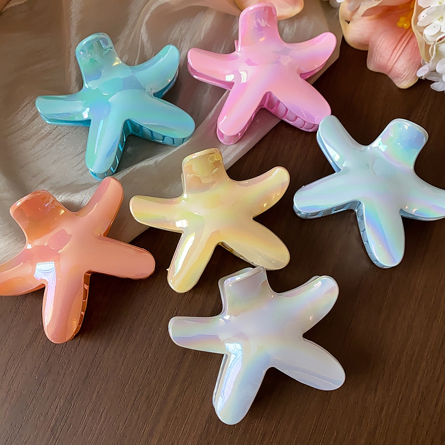 Iridescent Kẹp Tóc Móng Vuốt Hình Sao Biển Màu Xanh Trắng, Phong Cách Beachy Bohemian, Phụ Kiện Tóc Hợp Thờì Trang Cho Hàng Ngày Và Kỳ Nghỉ