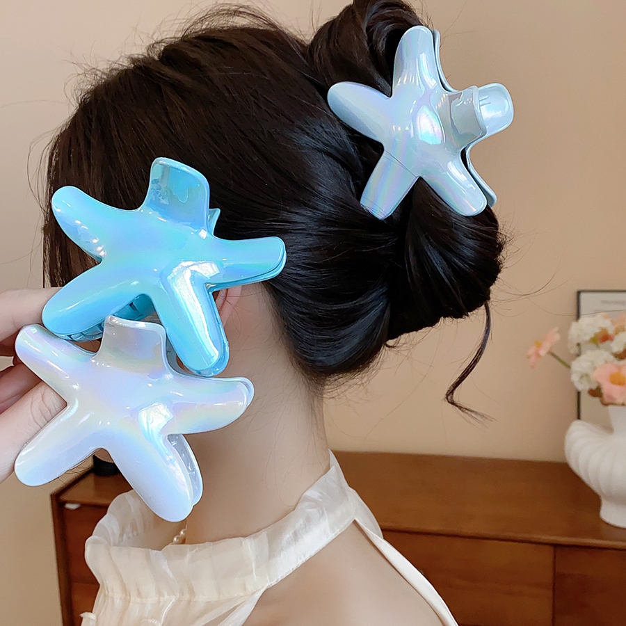 Iridescent Kẹp Tóc Móng Vuốt Hình Sao Biển Màu Xanh Trắng, Phong Cách Beachy Bohemian, Phụ Kiện Tóc Hợp Thờì Trang Cho Hàng Ngày Và Kỳ Nghỉ