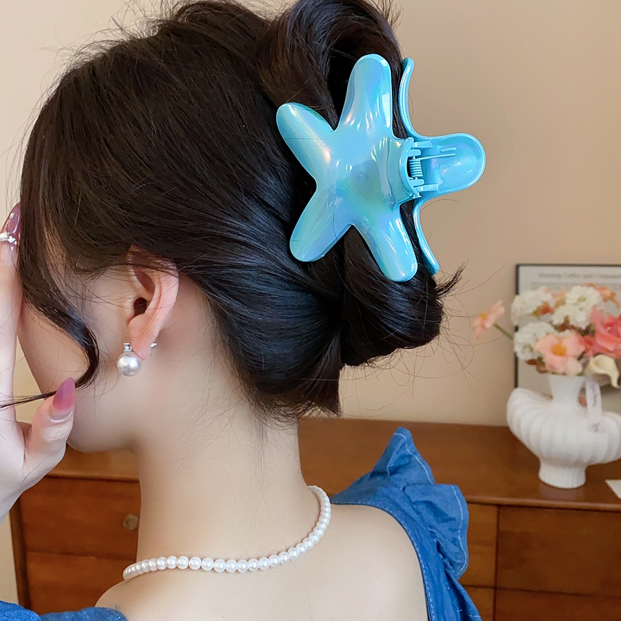 Iridescent Kẹp Tóc Móng Vuốt Hình Sao Biển Màu Xanh Trắng, Phong Cách Beachy Bohemian, Phụ Kiện Tóc Hợp Thờì Trang Cho Hàng Ngày Và Kỳ Nghỉ