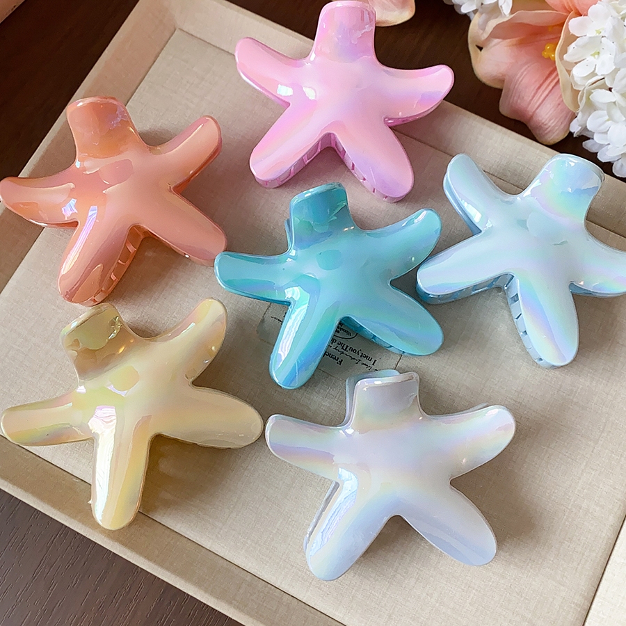 Iridescent Kẹp Tóc Móng Vuốt Hình Sao Biển Màu Xanh Trắng, Phong Cách Beachy Bohemian, Phụ Kiện Tóc Hợp Thờì Trang Cho Hàng Ngày Và Kỳ Nghỉ