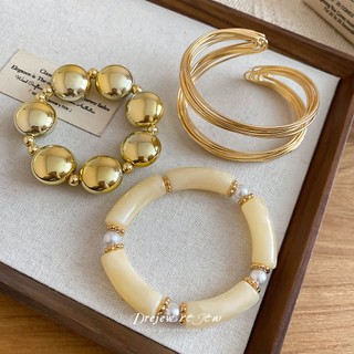 DREZEW 3 Vòng Tay Hạt & Dây Nữ Màu Vàng Tối Giản Thiết Kế Đậm Thời Trang Hàng Ngày Hợp Thời Trang Phụ Kiện Trang Sức