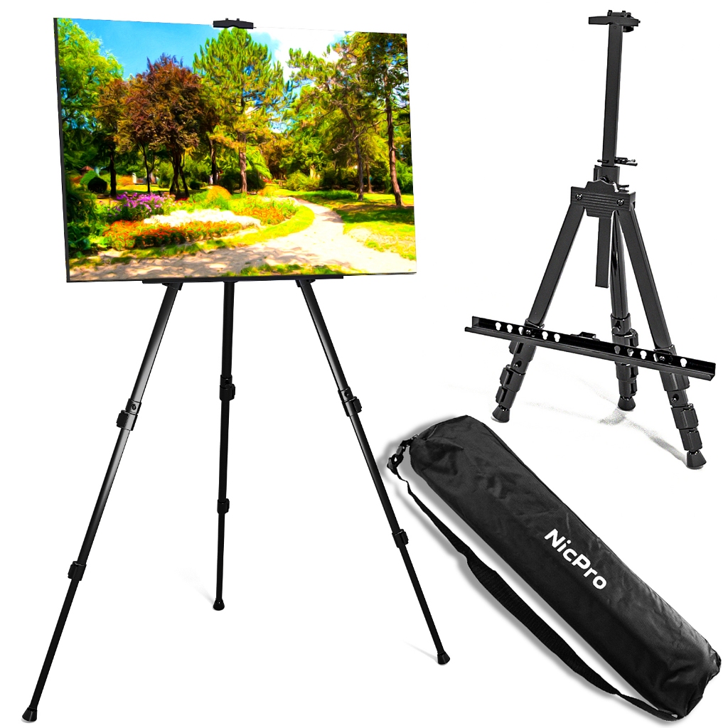 Giá đỡ nghệ thuật Nicpro, chân ba kim loại nhôm có túi, 2 gói, cao 17–66 inch, cho tranh trên bàn/tranh sàn