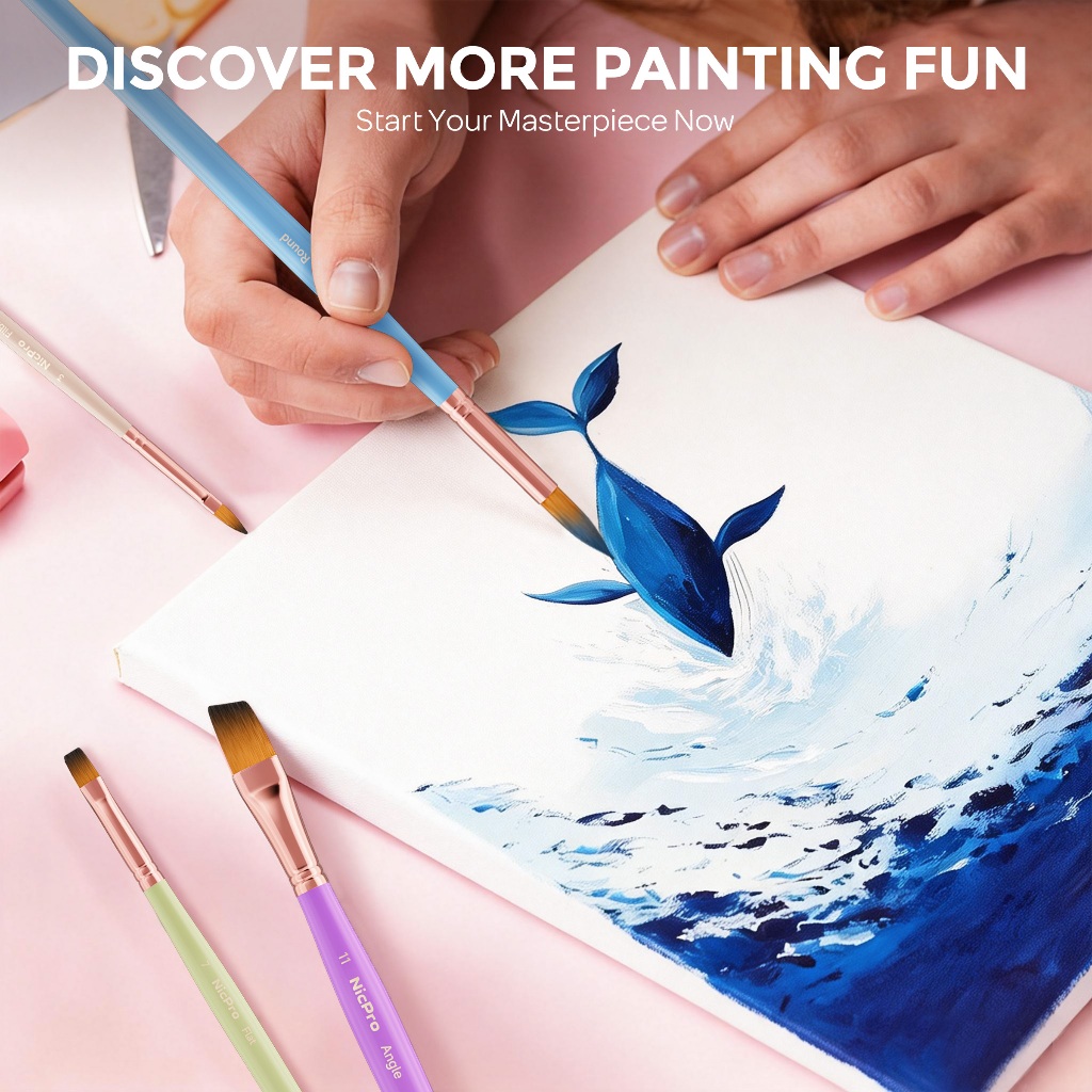 Nicpro 12 Bộ cọ vẽ nghệ sĩ, Bàn chải sơn Pastel thẩm mỹ Bàn chải sơn thủ công cho tranh Acrylic, dầu, màu nước, bầu, khí chất, mặt, cơ thể, đồ dùng nghệ thuật cho nghệ sĩ