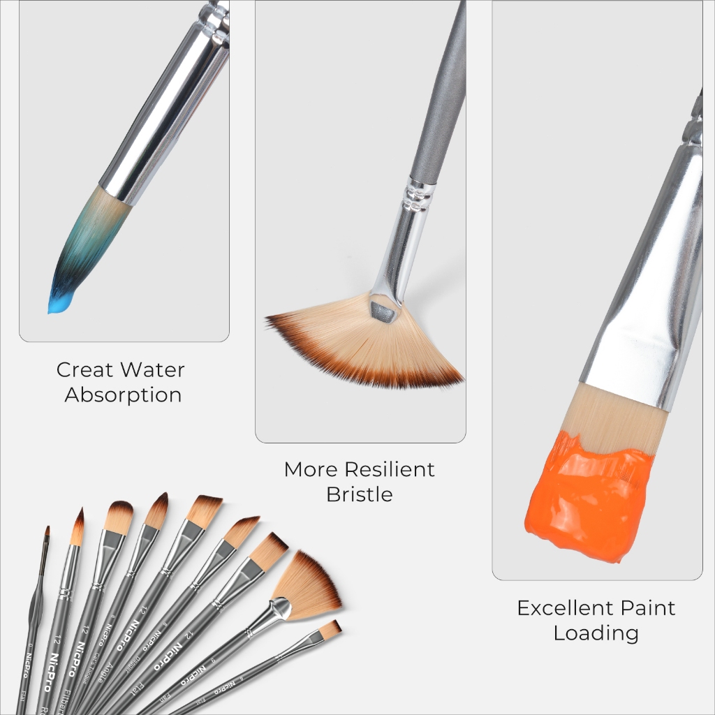 Bộ cọ sơn Nicpro 40 CÁI, Bàn chải sơn acrylic chuyên nghiệp có bảng màu dao và cuộn vải, Thích hợp cho tranh acrylic, dầu, màu nước, bầu, đồ dùng nghệ thuật Họa sĩ